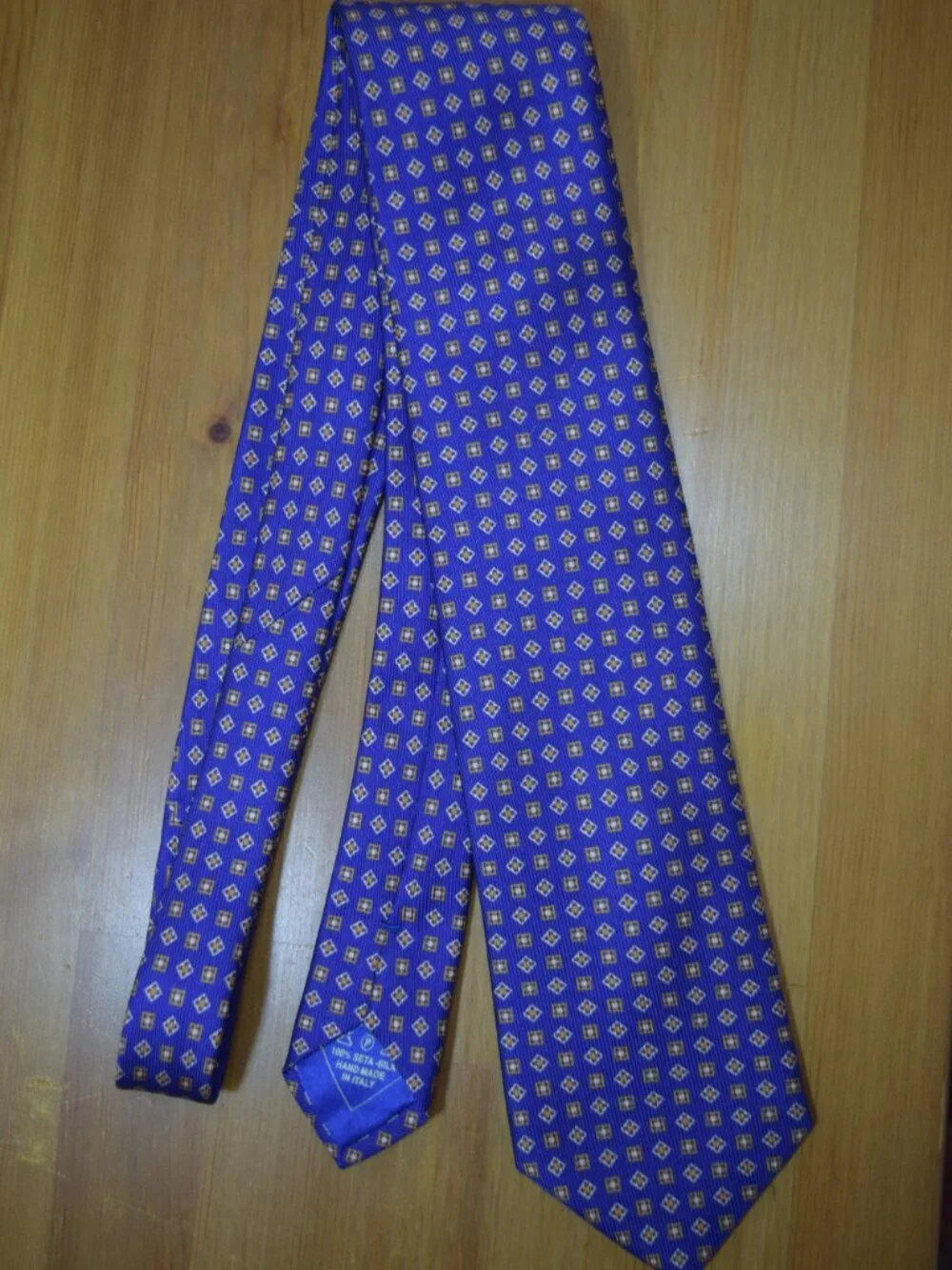 $590 BRIONI Handmade Blue Orange Squares Geometric Long XL Silk Tie Made Italy